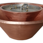 Bobé Seamless Lip Round Water Fire Pot Hammered Copper (shown with custom extended seamless spillway) Bobé Seamless Lip Round Water Fire Pot Hammered Copper